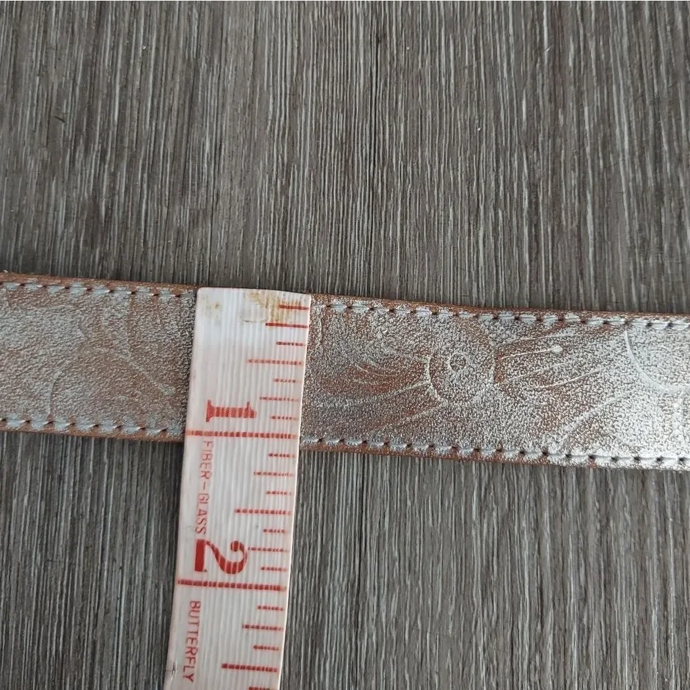 Charley Stone Embossed Leather Ranger Belt - Tan With Silver - Medium